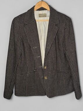 Liz Claiborne Lizwear Wool Blend Brown Plaid Blazer